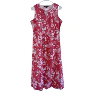 Chadwicks Maxi Dress Coral White Sleeveless Notch Tropical Floral Linen Blend S